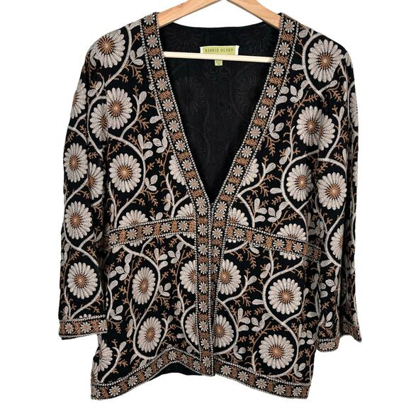 Sigrid Olsen Womens Size XS Indian Jacquard Floral Print V-Neck Cardigan Sweater - Picture 1 of 10